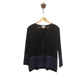 Exclusively Misook Striped‎ Button Front Sweater Cardigan Purple Black XL Petite